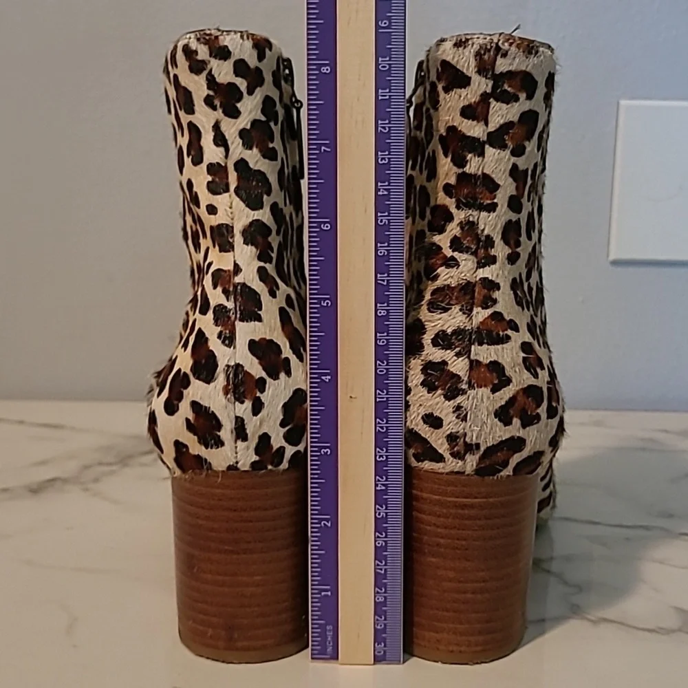 ABLE Leather Calfhair Leopard Print Chucky Block Heels Ankle Boots Booties Wmn 9